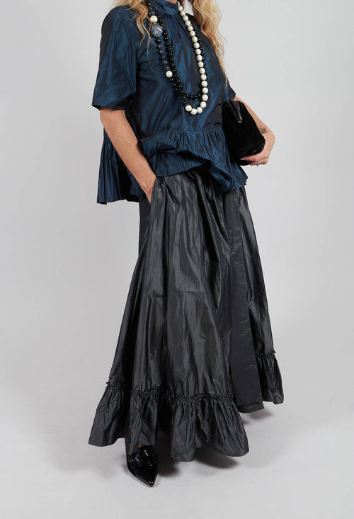 Taffeta Frill Hem Skirt in Obsidian Grey