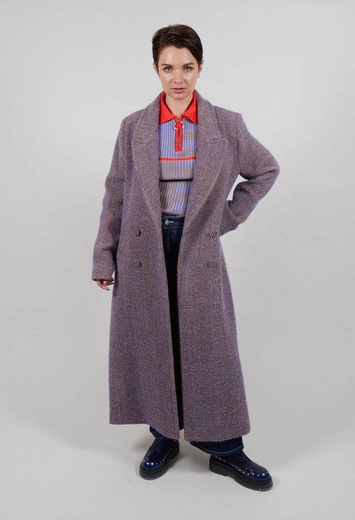 Herringbone Long Coat in Viola Purple