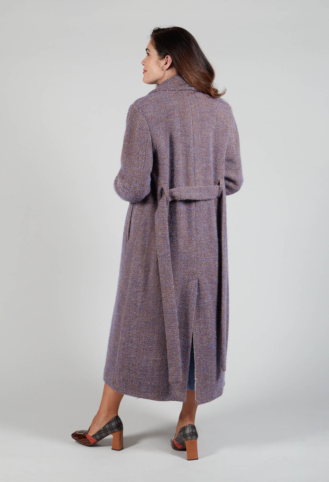 Herringbone Long Coat in Viola Purple