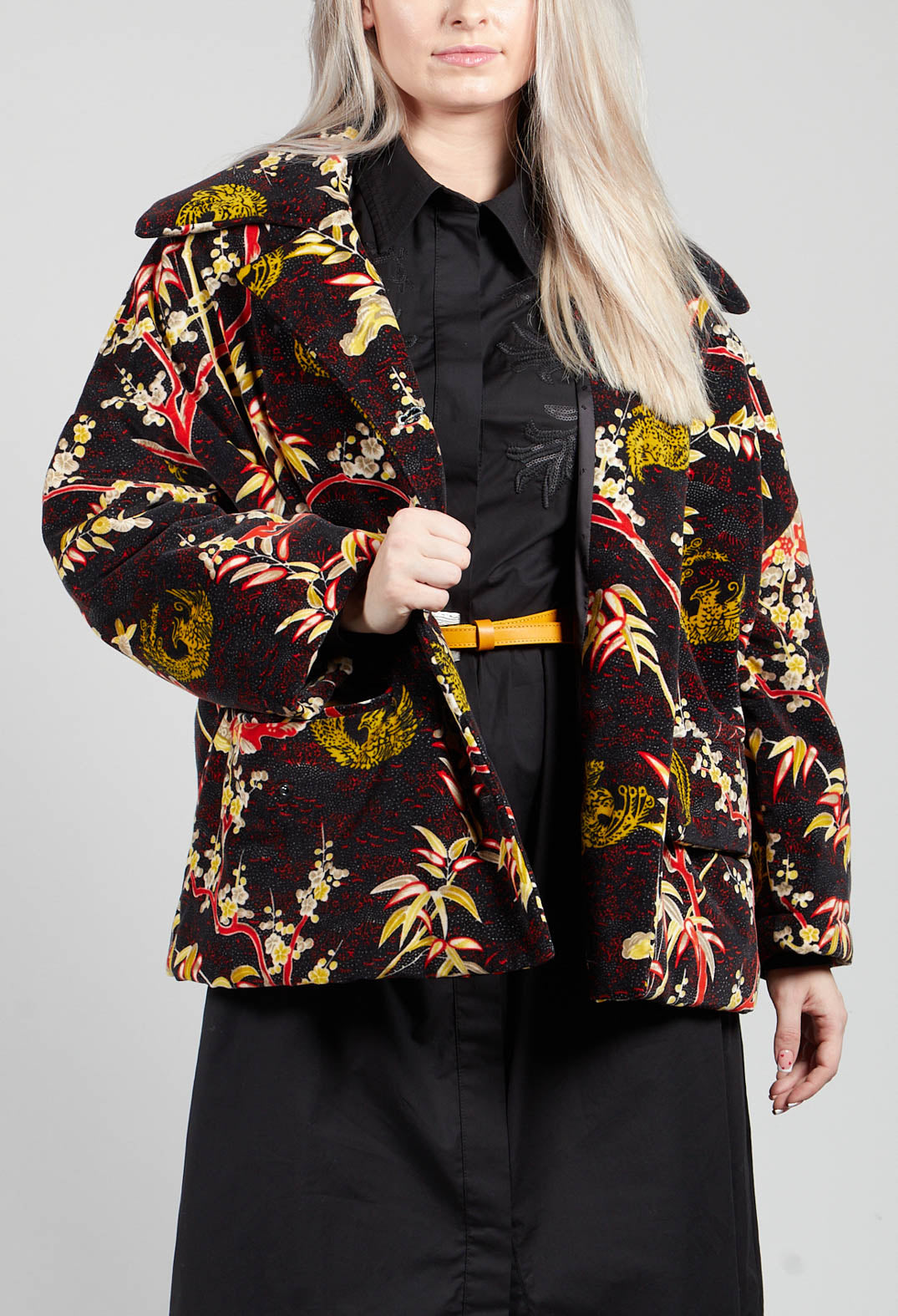 Velvet Short Coat in Black Print