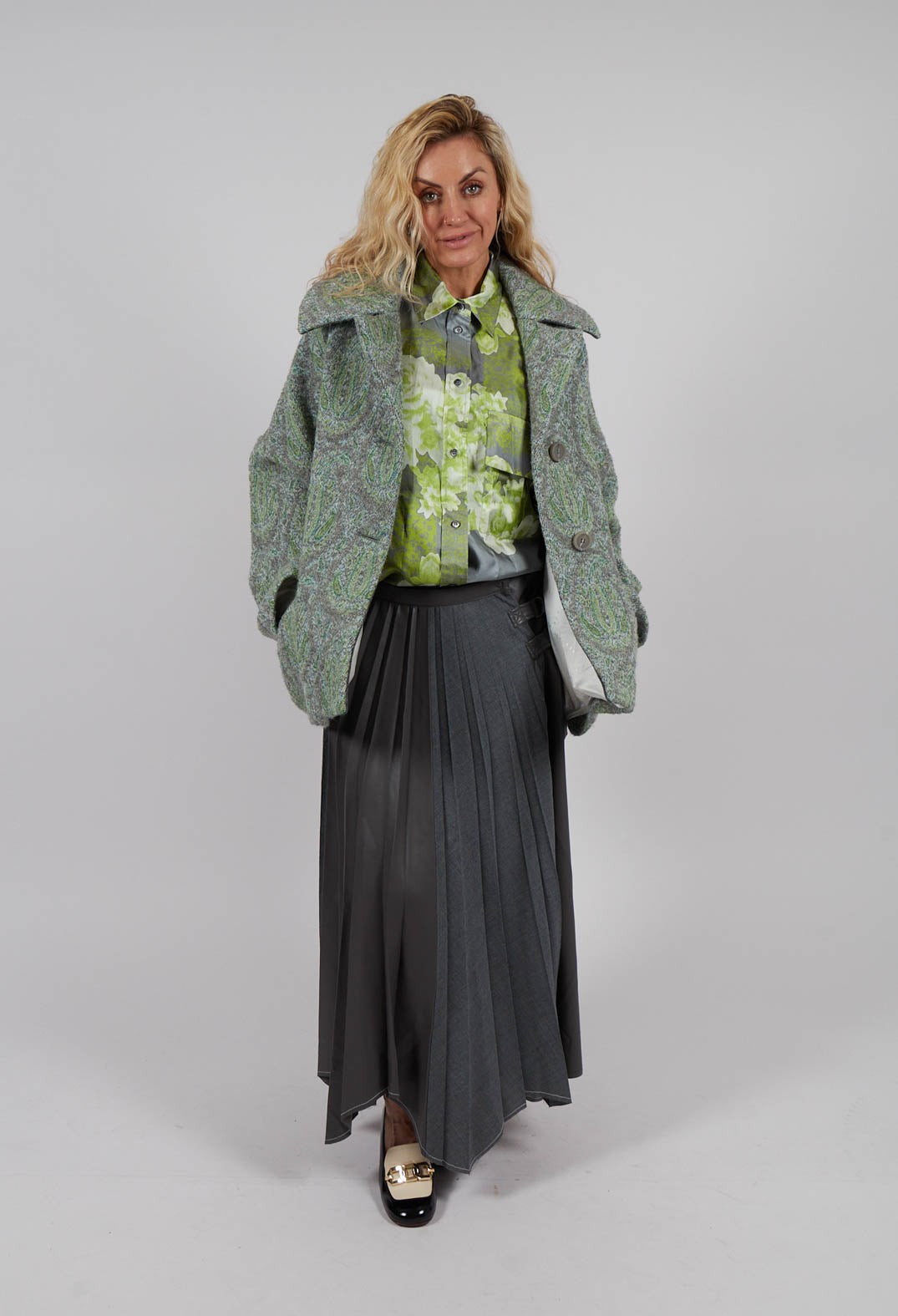 Wrap Pleated Skirt in Dark Grey