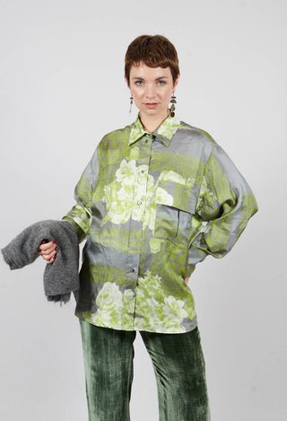 Garden Print Silk Blouse in Grey