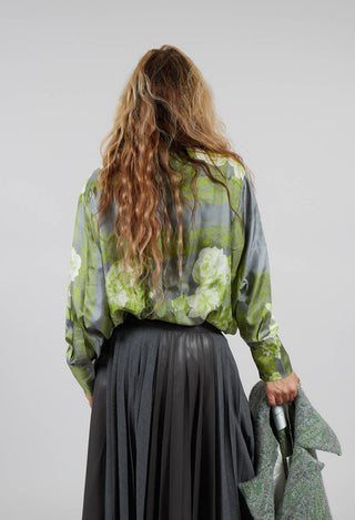 Garden Print Silk Blouse in Grey