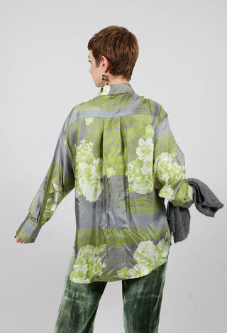 Garden Print Silk Blouse in Grey