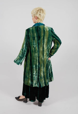 Colette Coat in Bottle Green and Mint Stripe