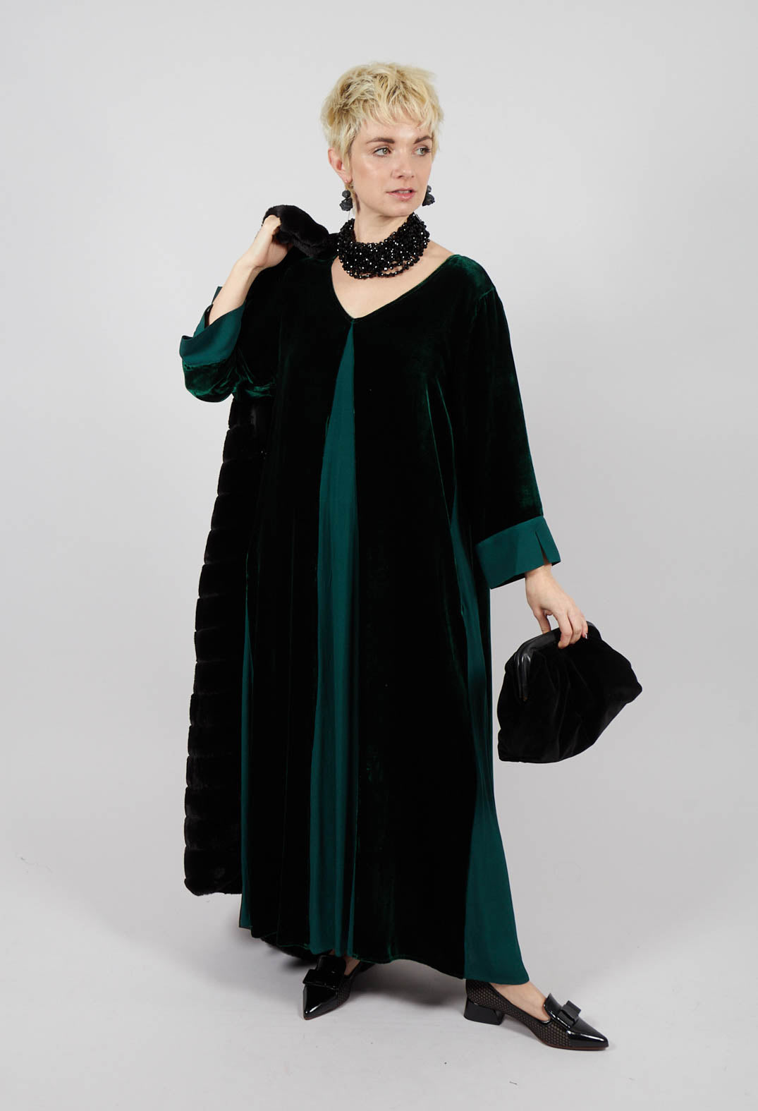Circe Dress in Velvet Plain Bottle Green