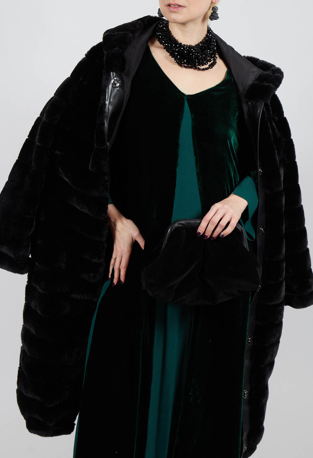 Circe Dress in Velvet Plain Bottle Green