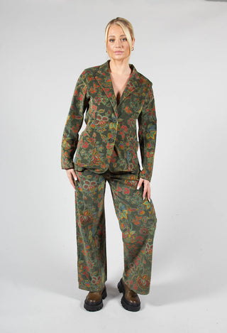 Paisley Print Velvet Blazer in Moss