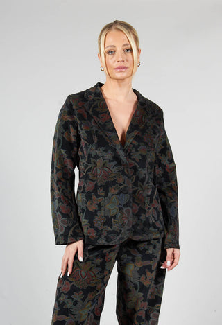 Paisley Print Velvet Blazer in Black