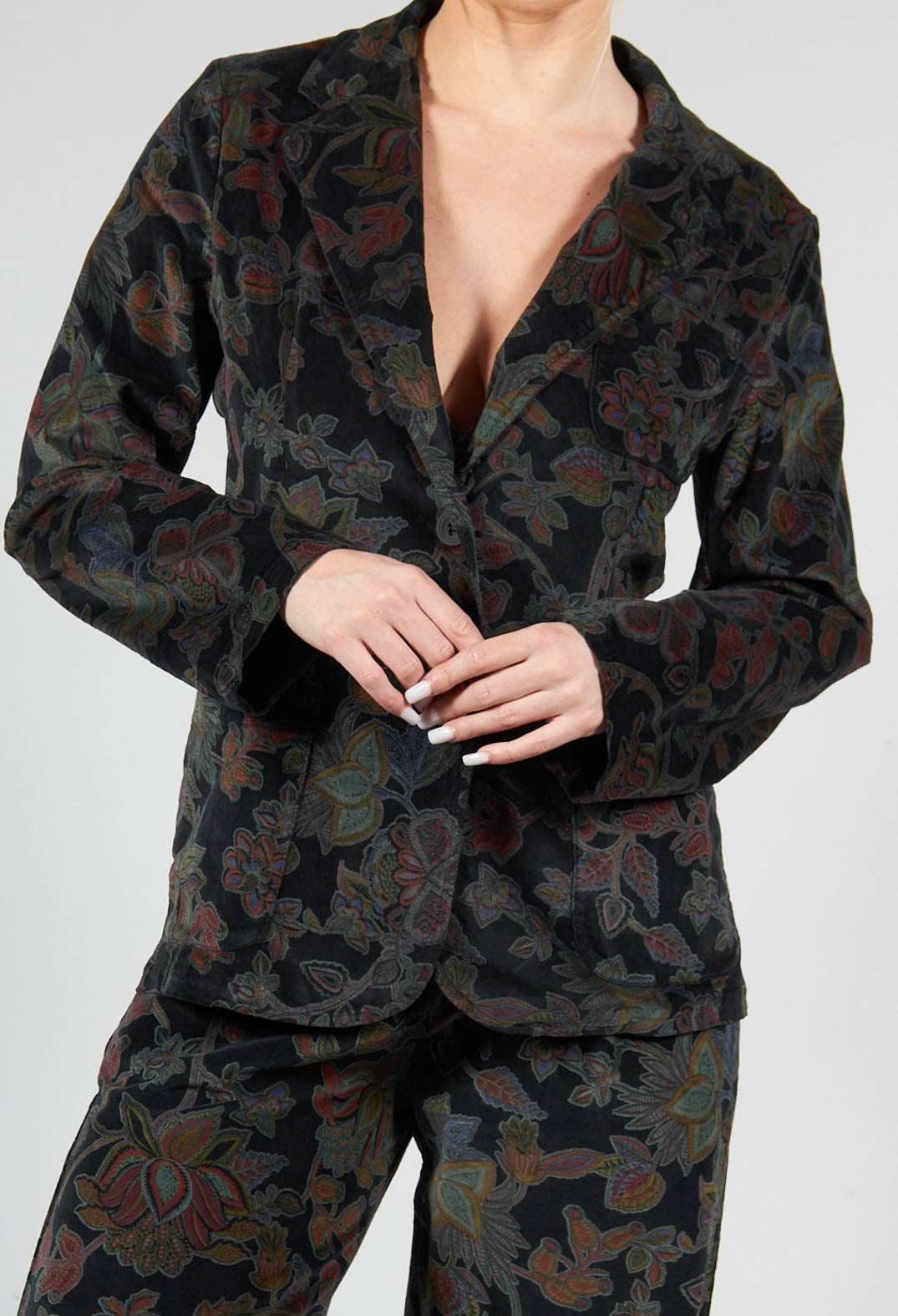 Paisley Print Velvet Blazer in Black