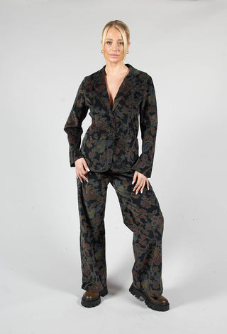 Paisley Print Velvet Blazer in Black