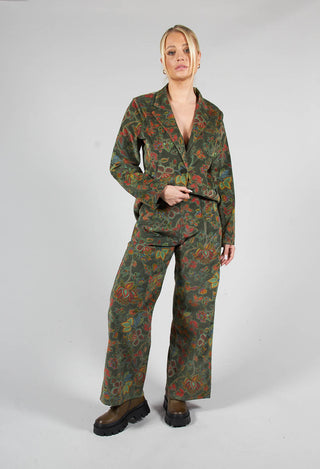 Paisley Print Velvet Trouers in Moss