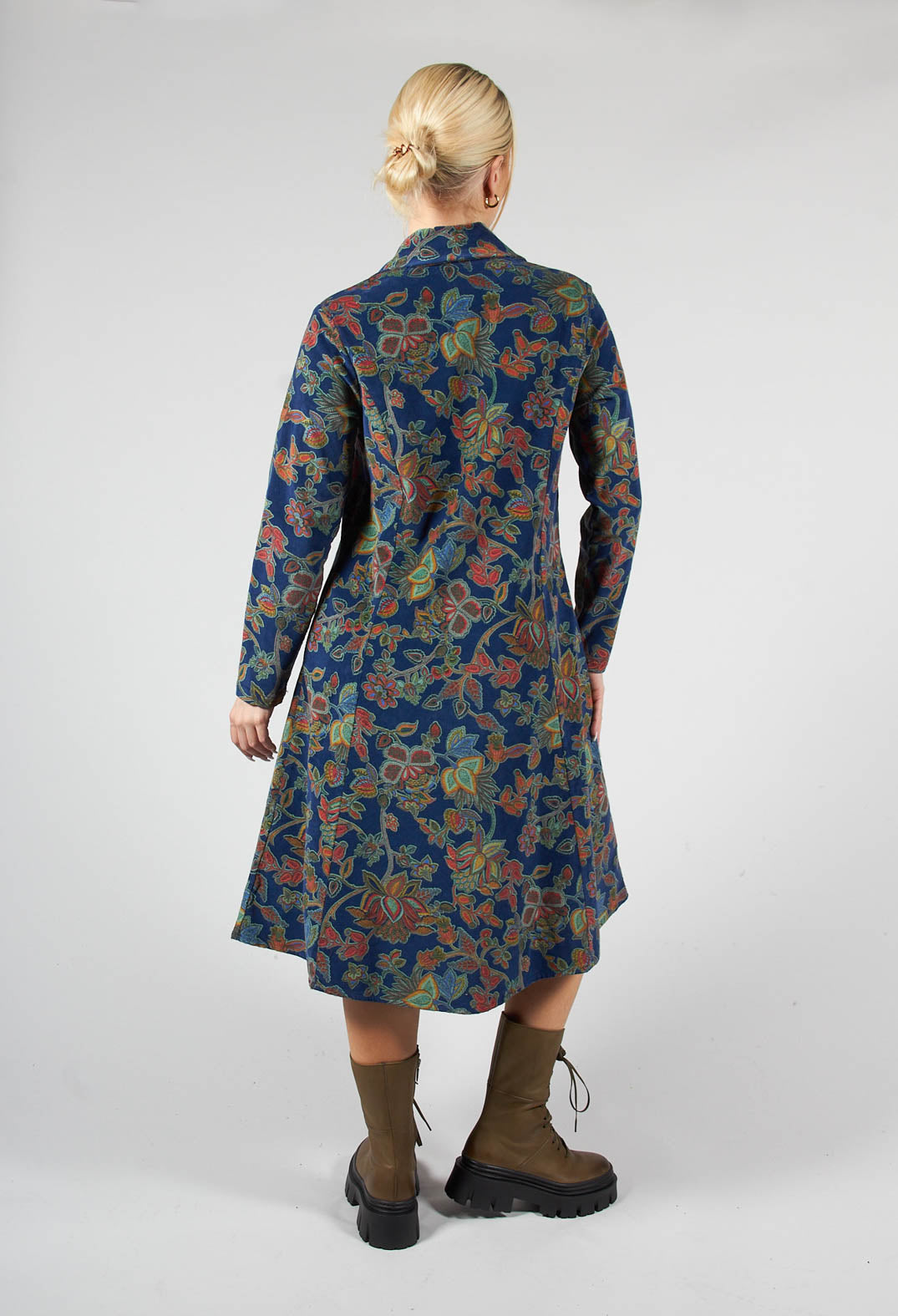 Paisley Print Cord Knee Length Top in Navy