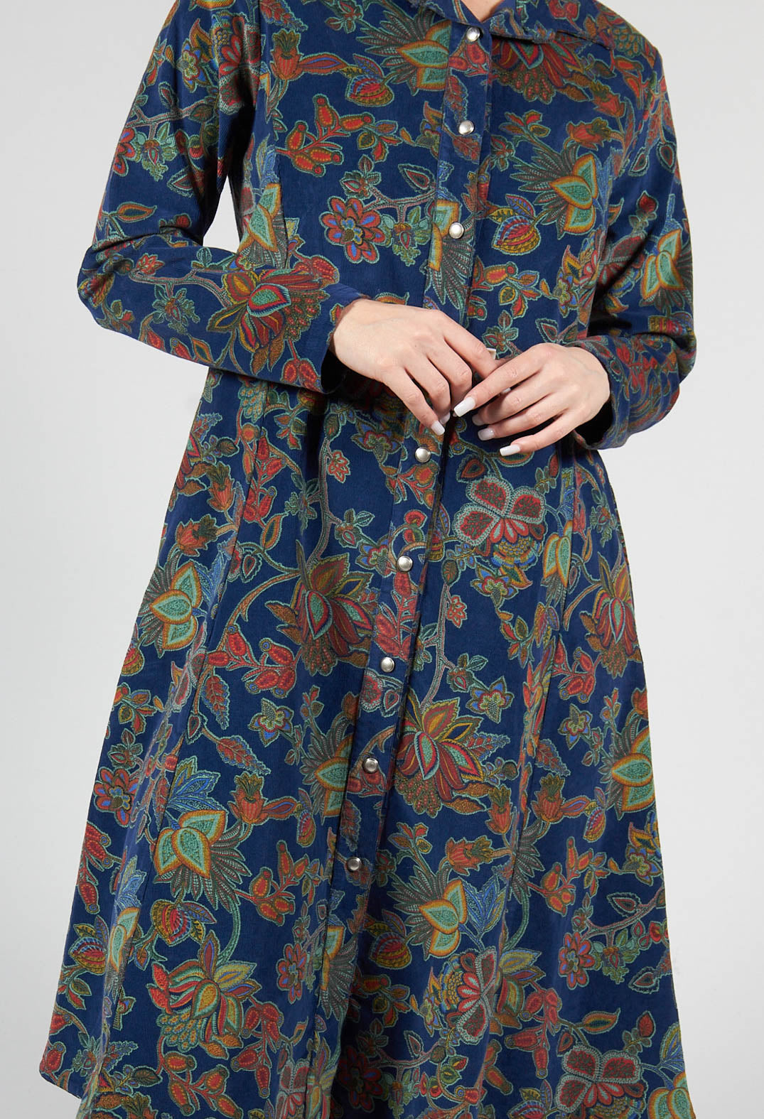 Paisley Print Cord Knee Length Top in Navy