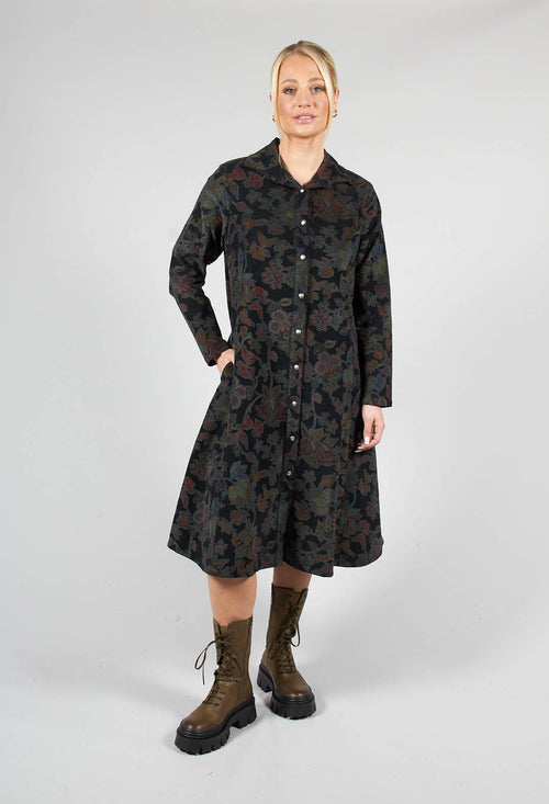 Paisley Print Cord Knee Length Top in Black