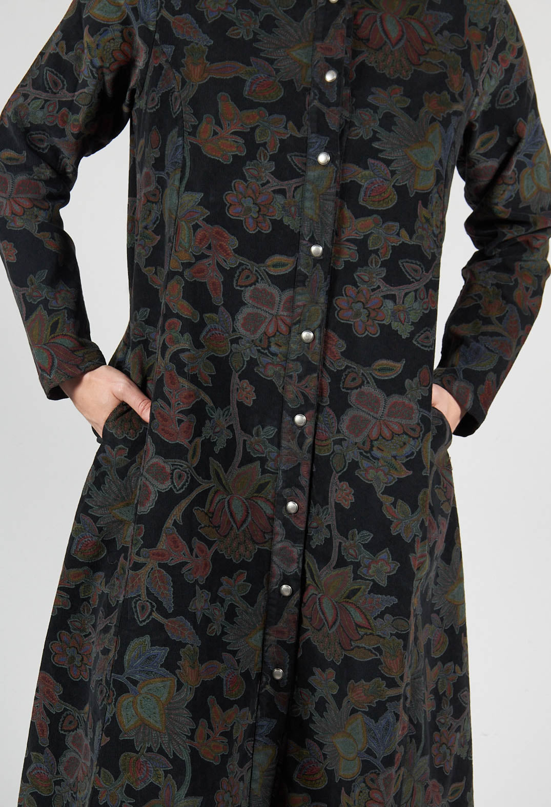Paisley Print Cord Knee Length Top in Black