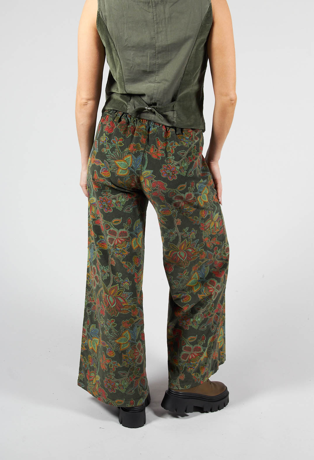 Paisley Print Cord Trousers in Moss