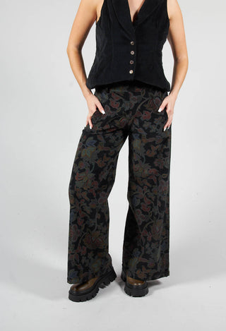 Paisley Print Cord Trousers in Black