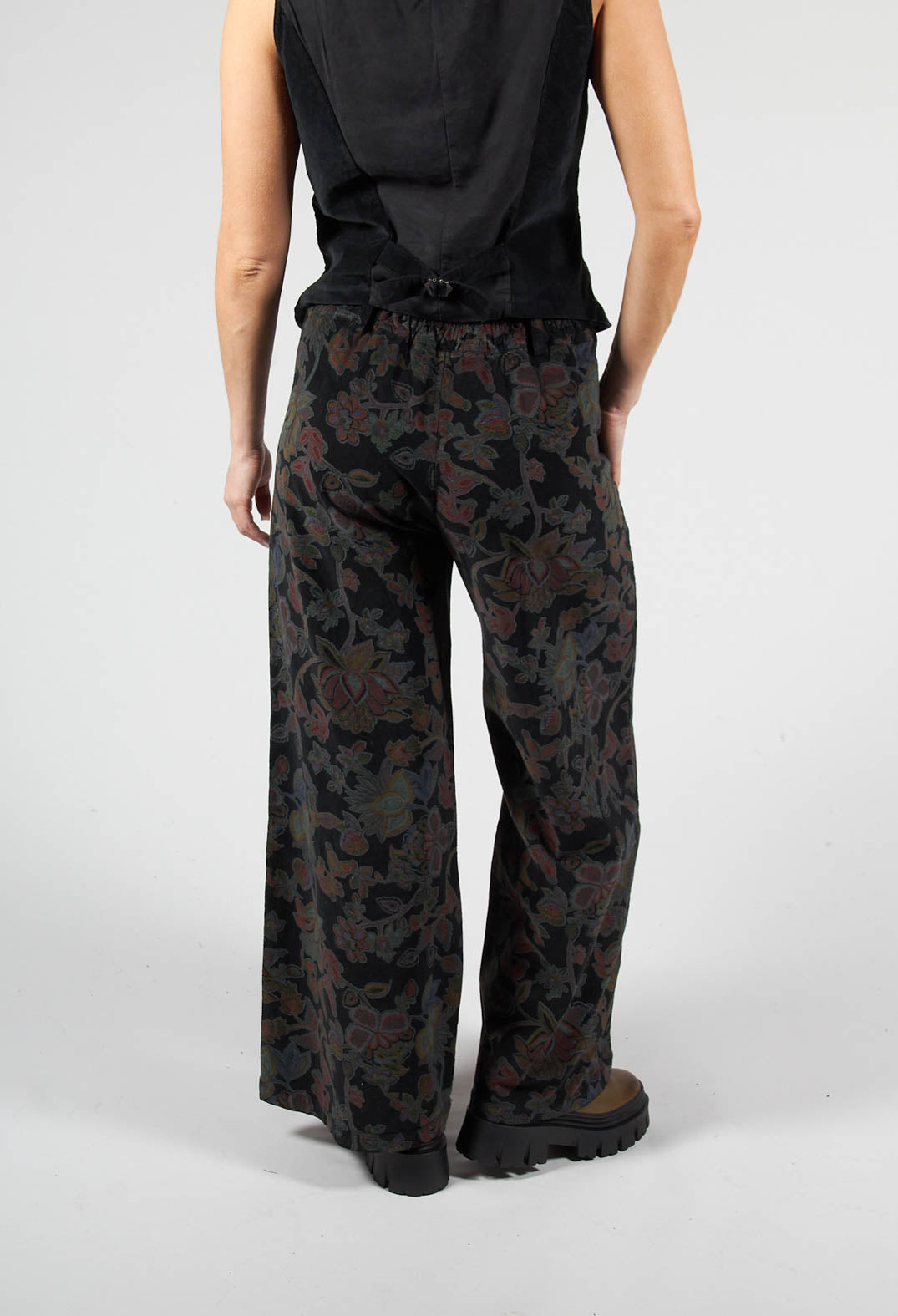 Paisley Print Cord Trousers in Black – Olivia May