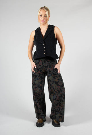 Paisley Print Cord Trousers in Black