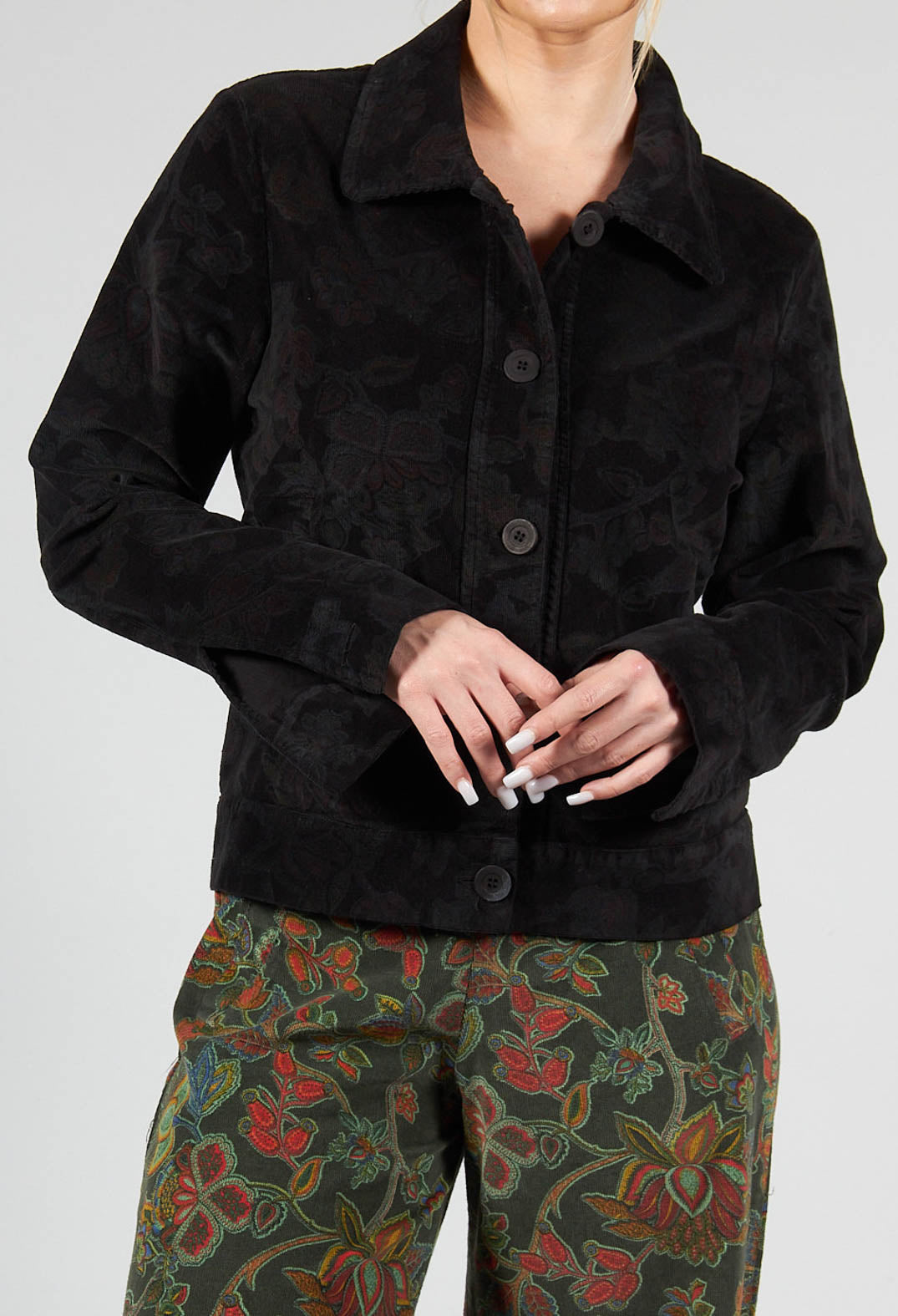 Paisley Print Short Cord Jacket in Black