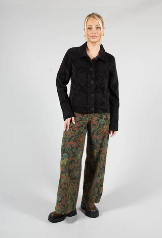 Paisley Print Short Cord Jacket in Black