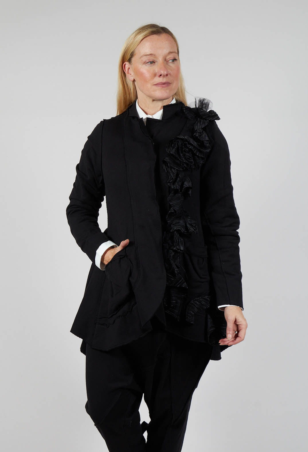 Ruffle Blazer in Black