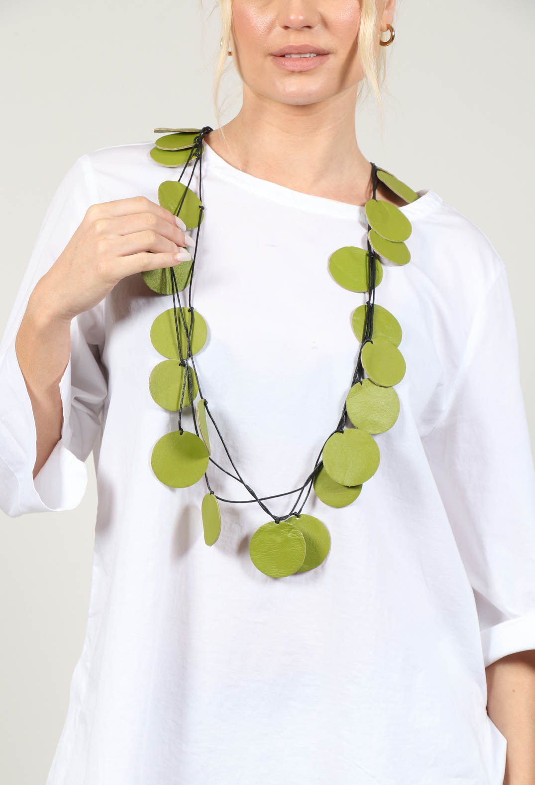 Multi Layered Button Necklace in Green