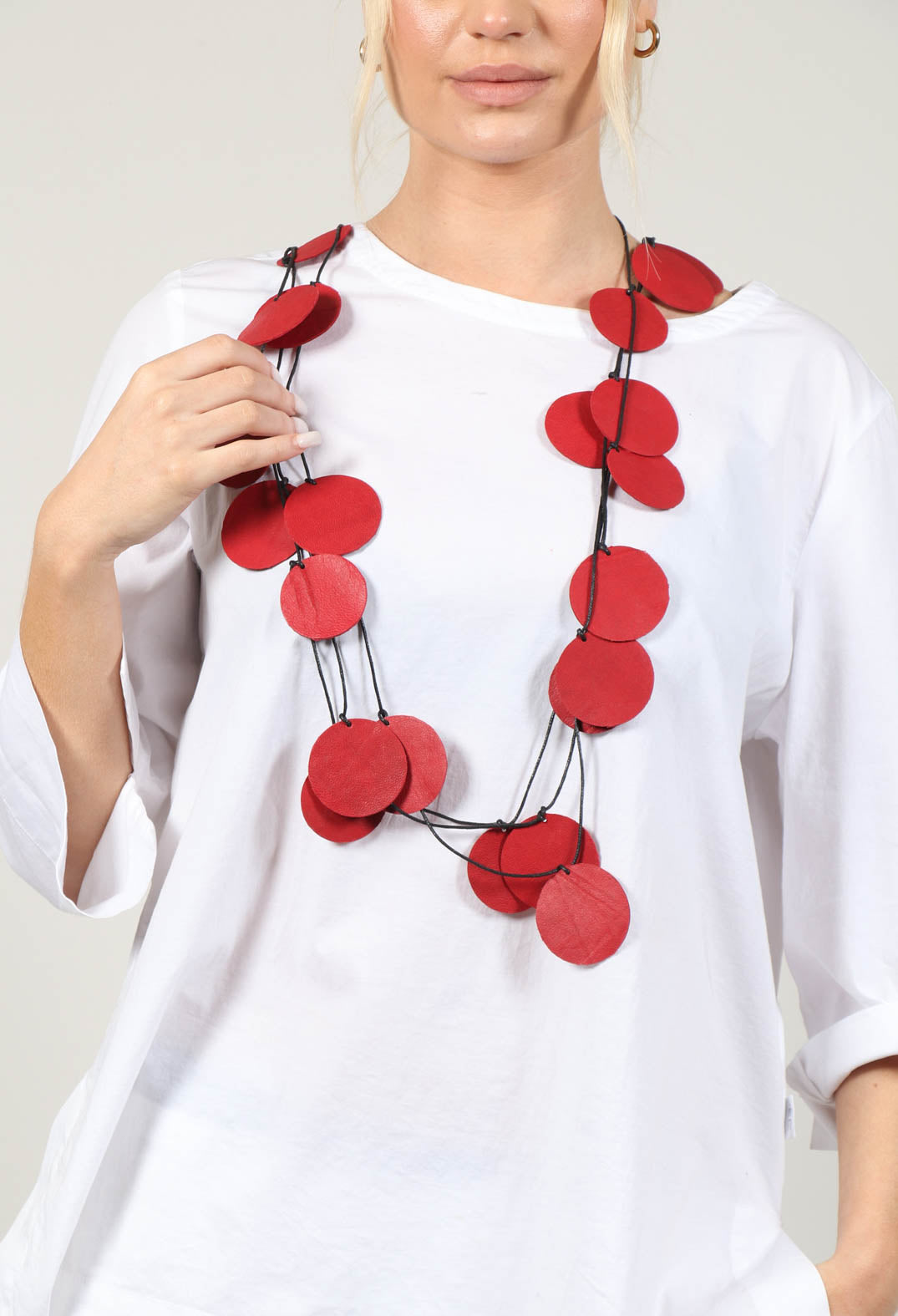 Multi Layered Button Necklace in Red