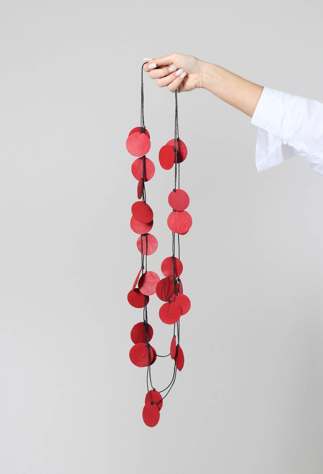 Multi Layered Button Necklace in Red
