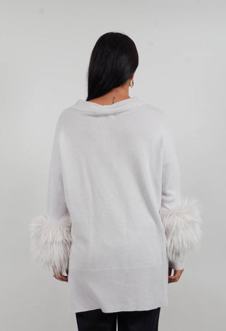 Cashmere Jumper with Fur Trim Sleeves in Fog