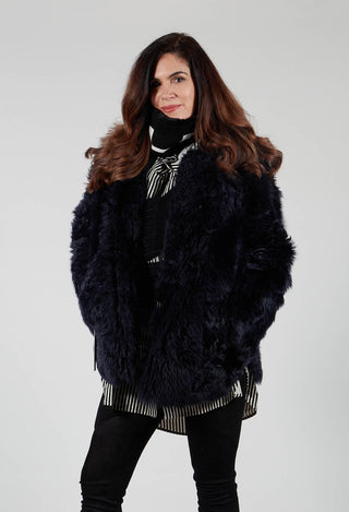 Reversible Shearling Coat with Fur Lining in Night Sky Navy