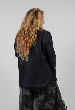 Reversible Shearling Coat with Fur Lining in Night Sky Navy