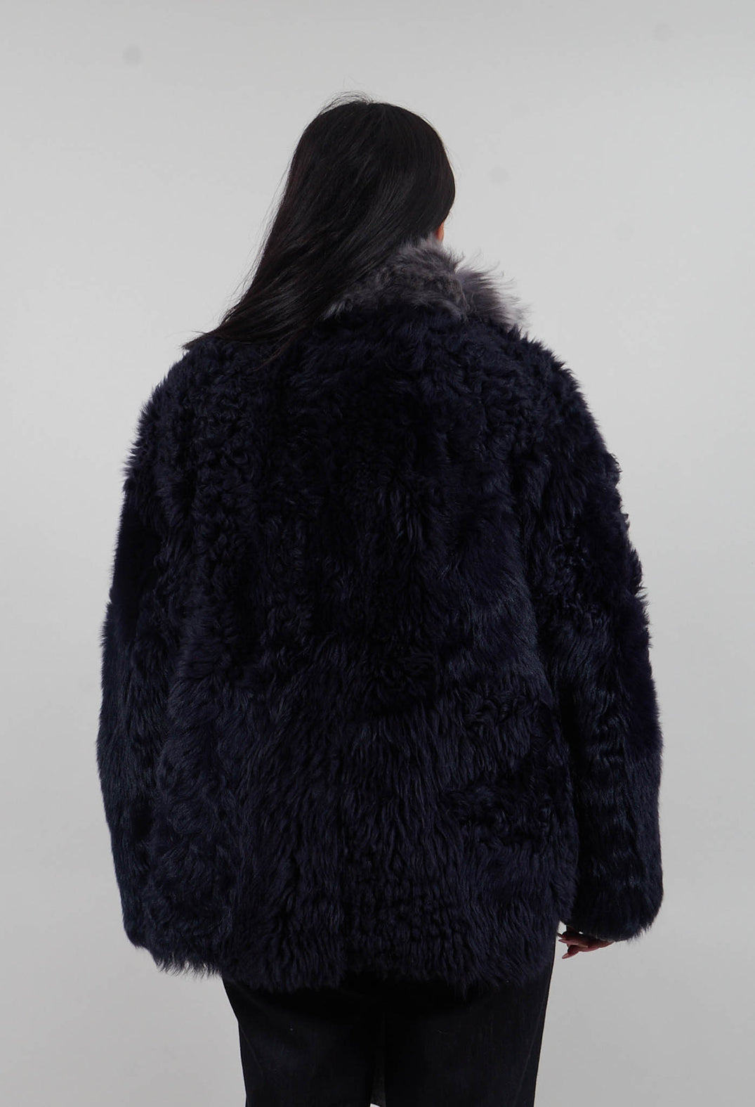 Reversible Shearling Coat with Fur Lining in Night Sky Navy