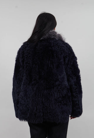 Reversible Shearling Coat with Fur Lining in Night Sky Navy