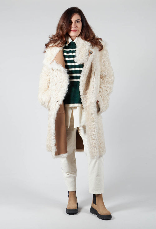 Reversible Toscana Coat with Fur Lining in Camel Cream