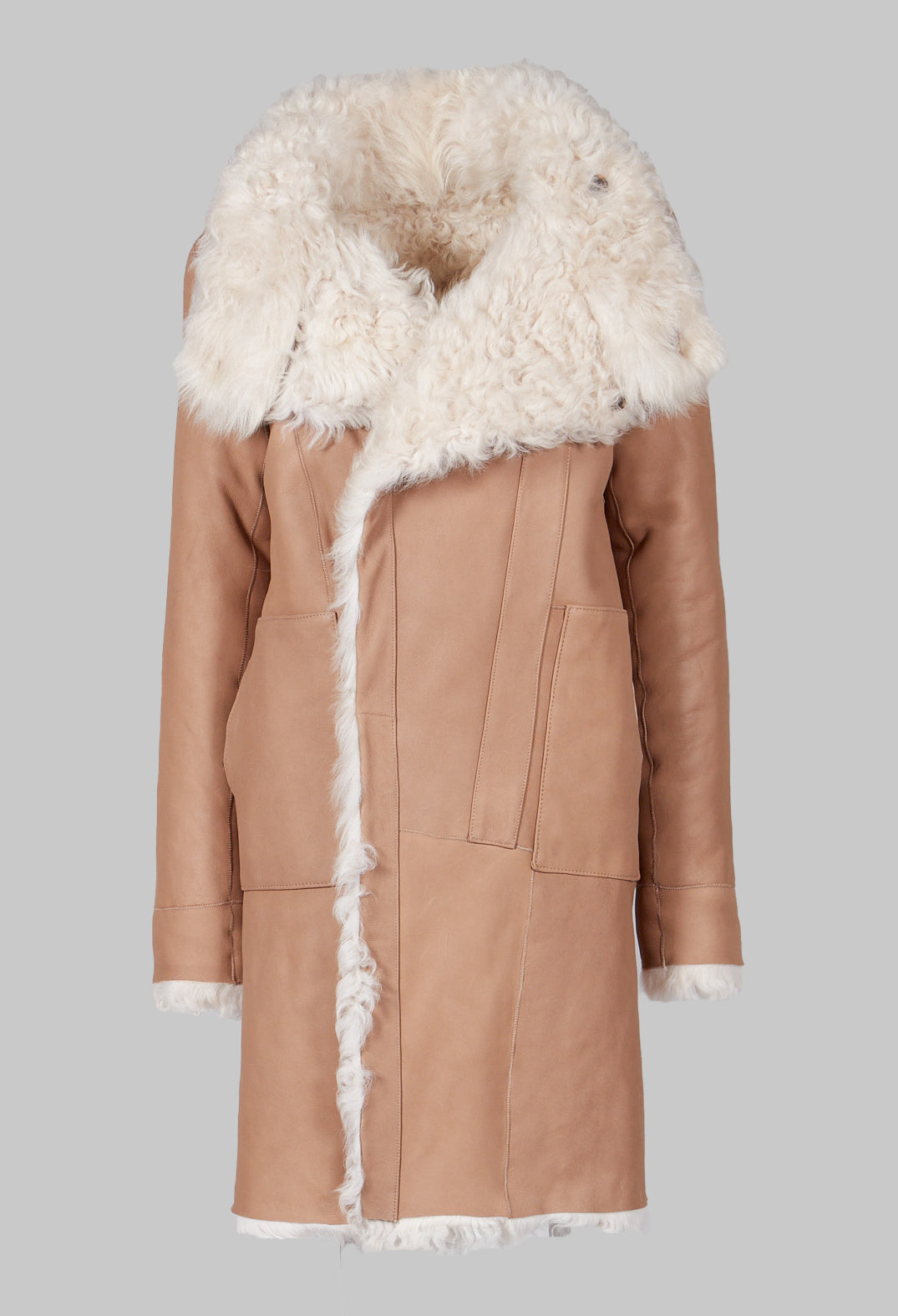 Reversible Toscana Coat with Fur Lining in Camel Cream