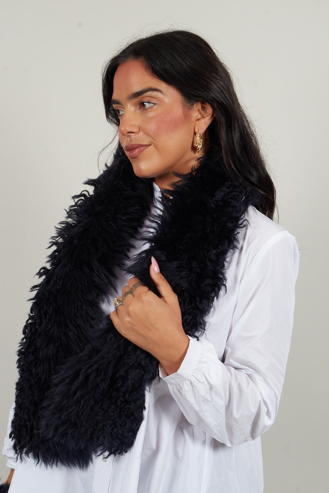 Shearling Fur Scarf in Night Sky Navy