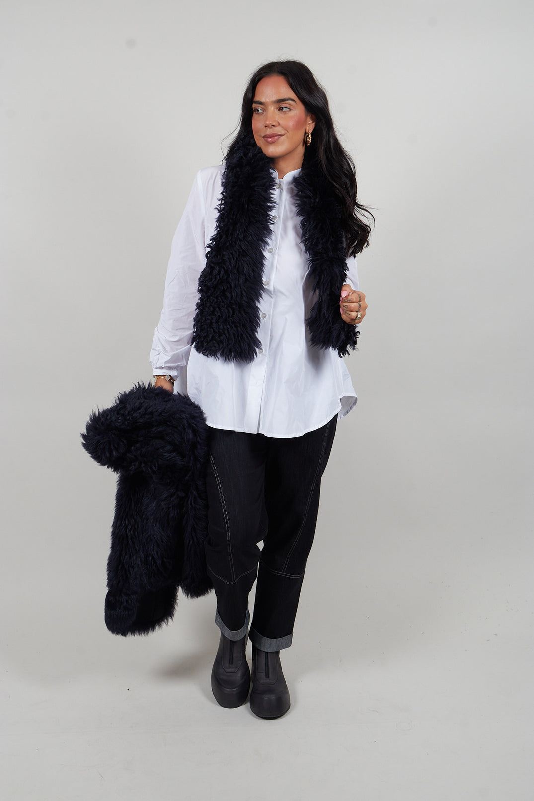 Shearling Fur Scarf in Night Sky Navy