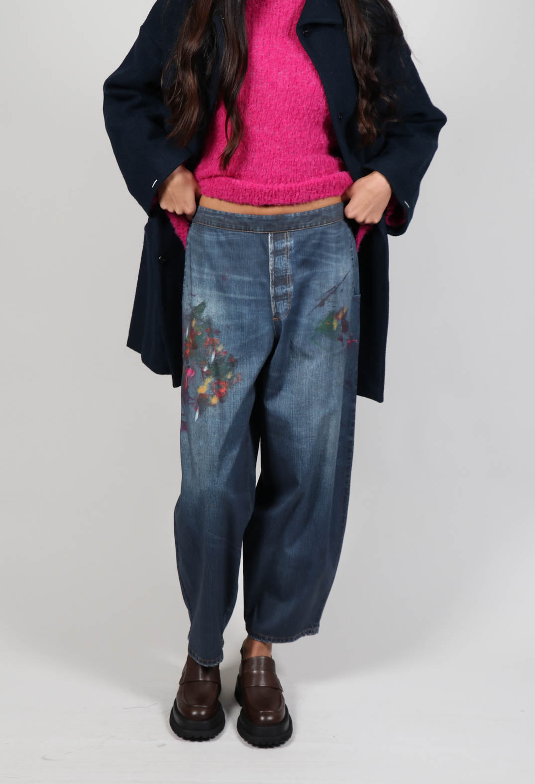 Rayla Pants in Denim with Paint Print
