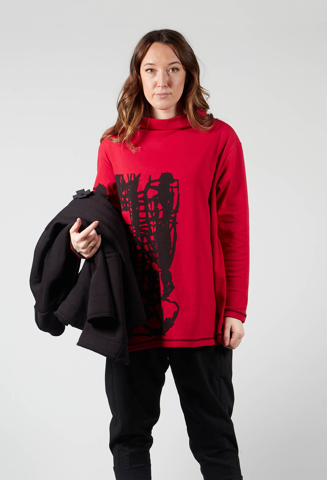 A-Line Jersey Top with Motif in Red