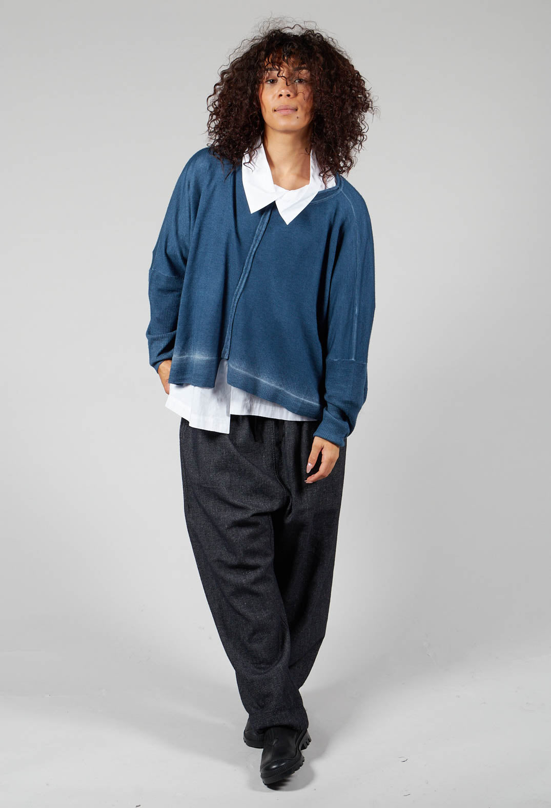 Denim Style Trousers with Elasticated Waist in Black
