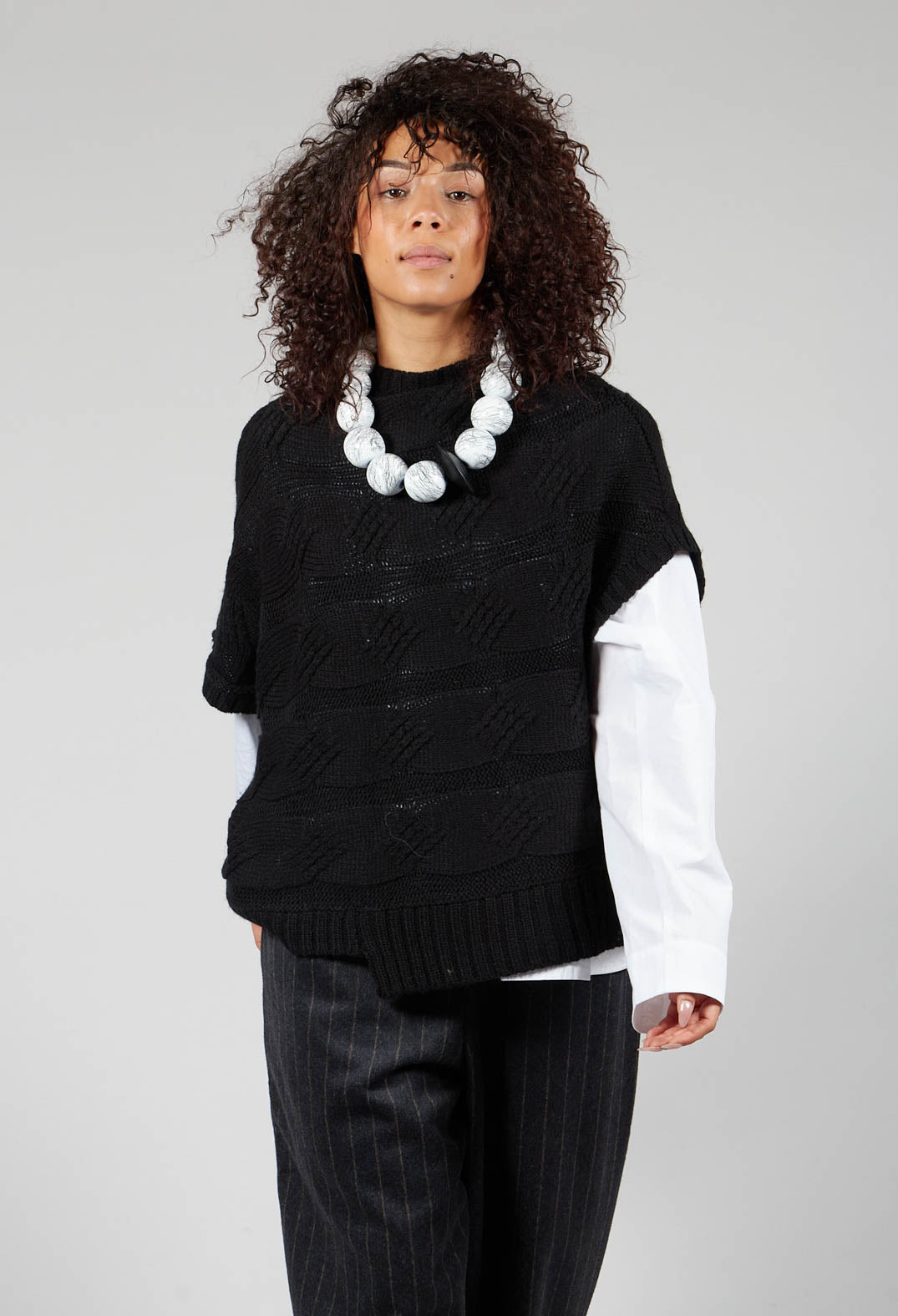 Short Sleeve Knitted Jumper in Black