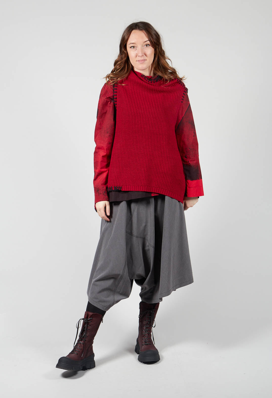 Wide Leg Drop Crotch Trousers in Grey