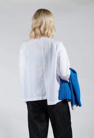 Cropped Shirt with Asymmetric Collar in White