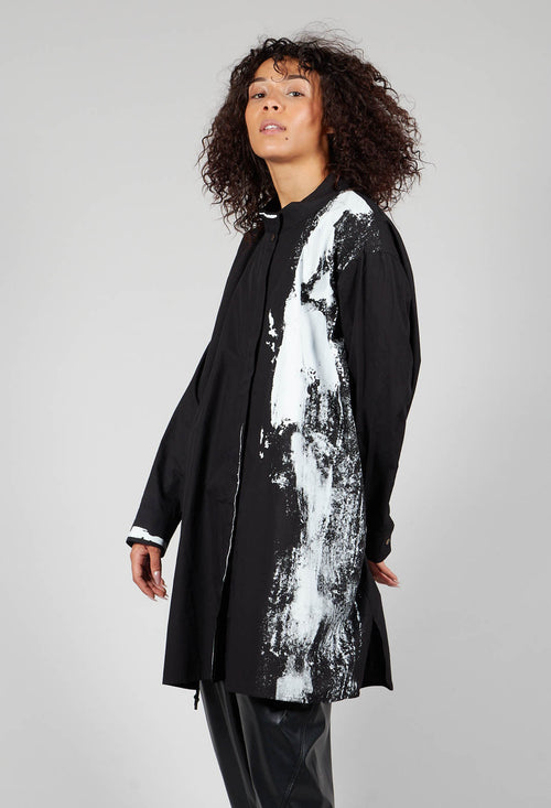 Longline Shirt with Print in Black