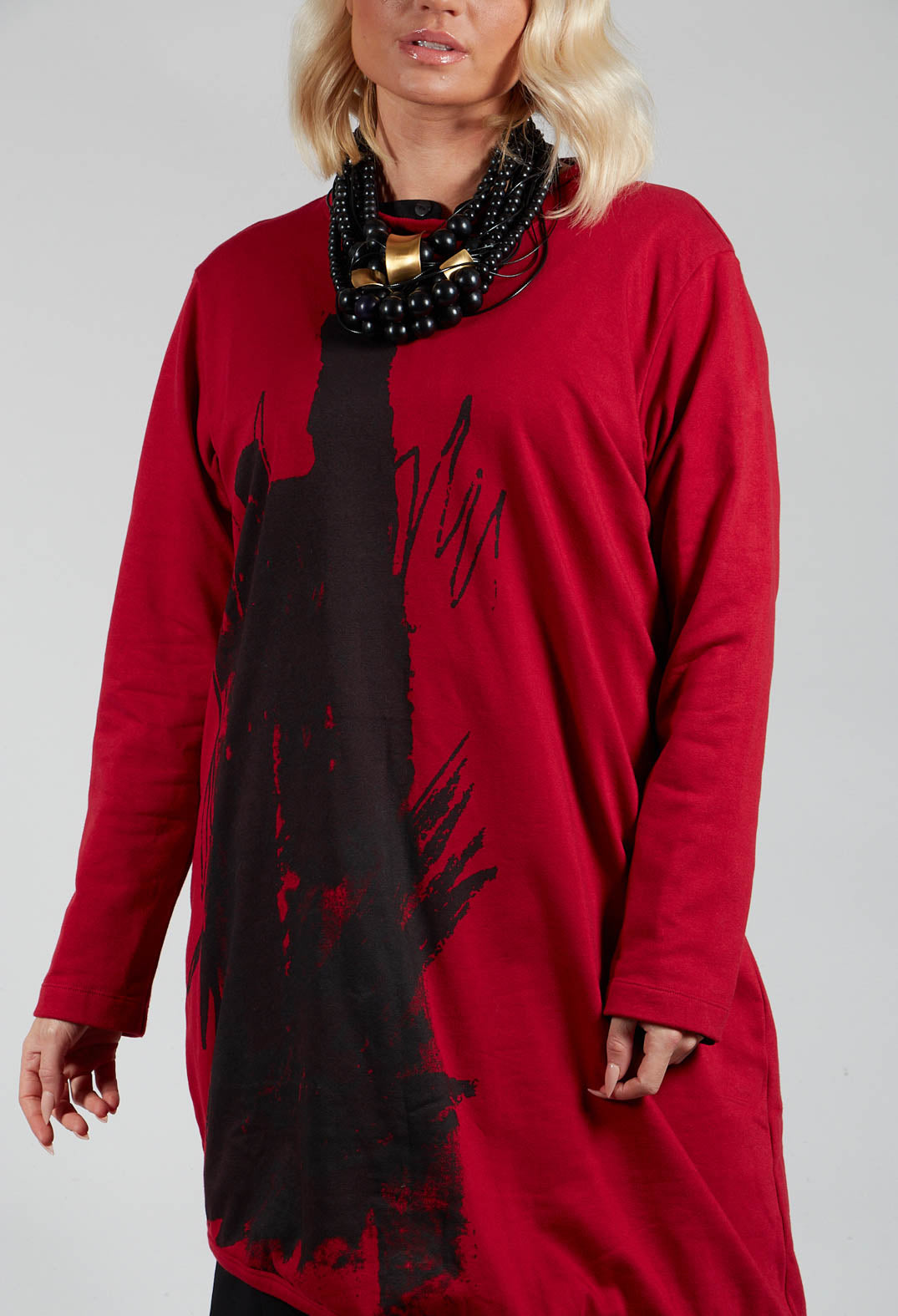 Longline Jumper with Print in Red