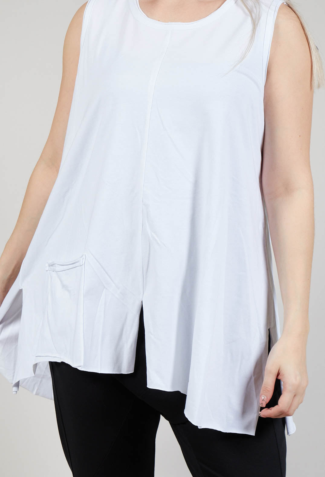 A Line Vest Top with Front Pocket in White