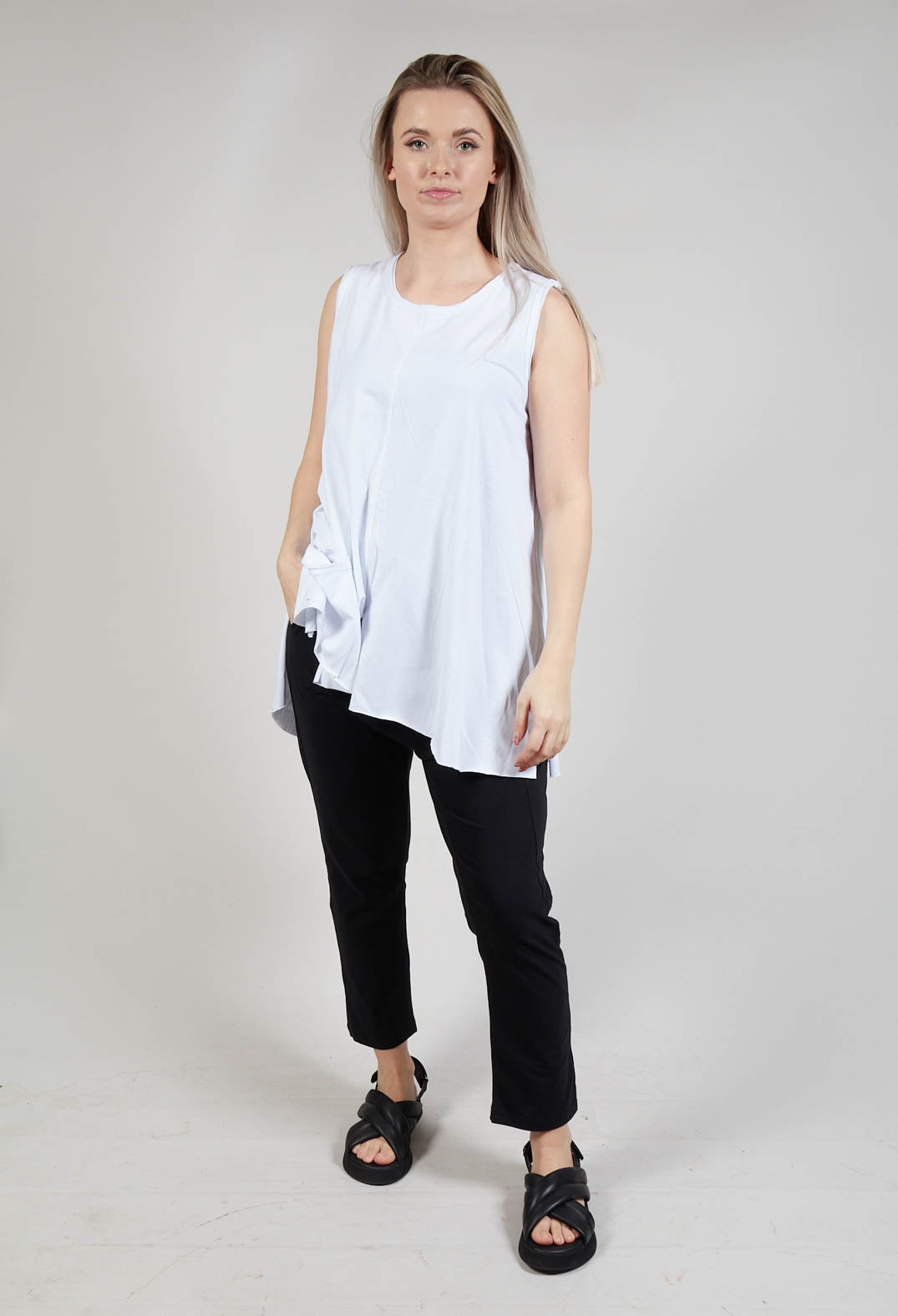 A Line Vest Top with Front Pocket in White