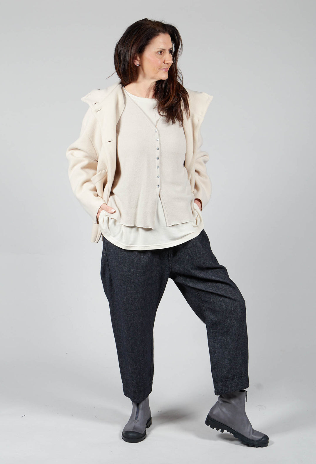Denim Style Trousers with Elasticated Waist in Black